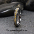 Dainty Gold Leaf Silver Wedding Ring 24K Gold Foil Silver Gray Tungsten Carbide 4mm 6mm 8mm Foil Leaf Ring Mens Wedding Rings Gold Accent
