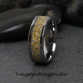 24K Gold Leaf Ring, Wedding Gold Foil Silver Ring Tungsten Carbide 4mm 6mm 8mm Ring Silver Gray Leaf Ring Mens Wedding Rings Gold Accent