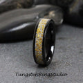 Black Wedding Band Inlaid 24K Gold Leaf Tungsten Carbide Ring Gold Foil Tungsten Carbide 4mm 6mm 8mm Ring Mens Wedding Rings Gold Accent