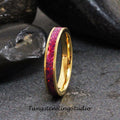 Royal Purple Opal Tungsten Carbide Wedding Ring Yellow Gold Band Women Opal Ring Dainty Stackable Anniversary Opal Ring
