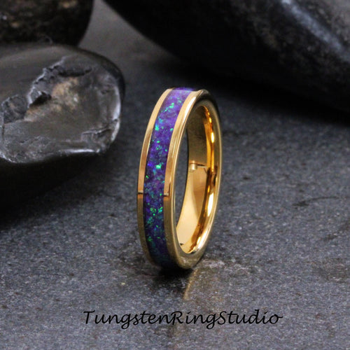 4mm Amethyst Opal Tungsten Carbide Ring