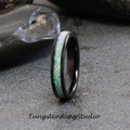 Azure Blue Opal Tungsten Carbide Wedding Ring Black Band Men Women Opal Ring Dainty Stackable Anniversary Opal Ring