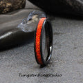 Mexico Opal Tungsten Carbide Wedding Ring Orange Black Band Women Opal Ring Dainty Stackable Anniversary Opal Ring