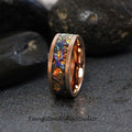 Tie Dye Orange Burl Dichrolam Polish Rose Gold Tungsten Wedding Color Shifting Anniversary Ring Mans Men & Women Blue Orange Band Dragon