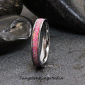 Magenta Purple Opal Tungsten Carbide Wedding Ring Silver-Gray Band Women Men Opal Ring Dainty Stackable Anniversary Opal Ring Purple