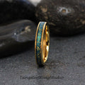 Dainty Hazel Eye Inspiration Ring, 18K Gold Leaf Tungsten Carbide Ring, Teal Wedding Ring, Green Blue Ring, Anniversary Mens and Womens Band