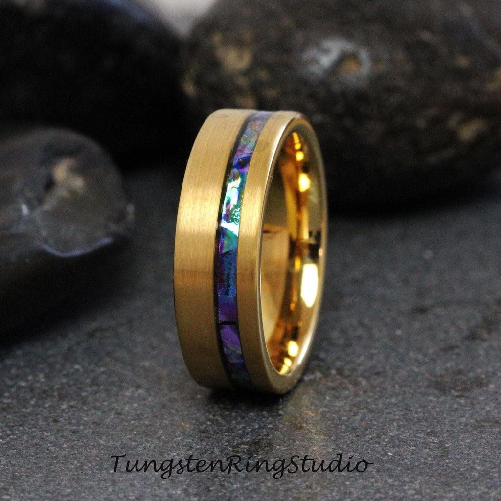 Gold Brushed Tie Dye Dichrolam Purple Green Tungsten Wedding Ring Color Shifting Anniversary Ring Mans Men & Women Band Dragon