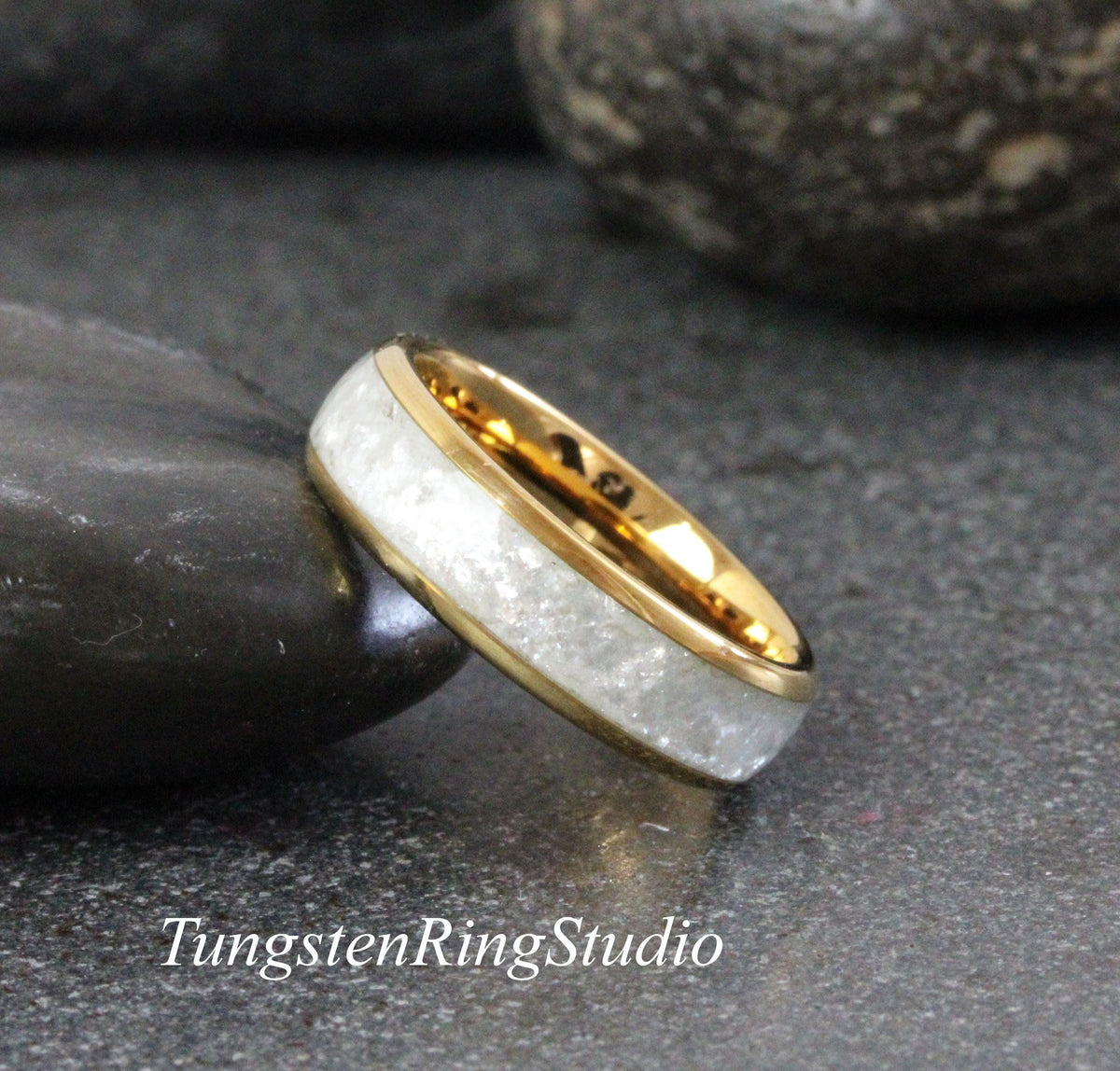 Gold Diamond Dust Ring Yellow Gold Polish Tungsten Wedding 8mm 6mm 4mm Gold Silver Black Ring Mens Ring Men & Women Bling Sparkling Band