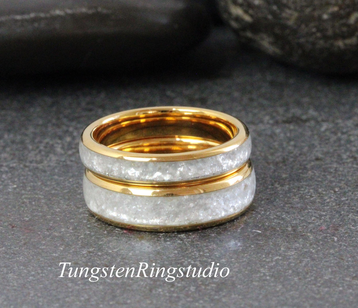 Gold Diamond Dust Ring Yellow Gold Polish Tungsten Wedding 8mm 6mm 4mm Gold Silver Black Ring Mens Ring Men & Women Bling Sparkling Band