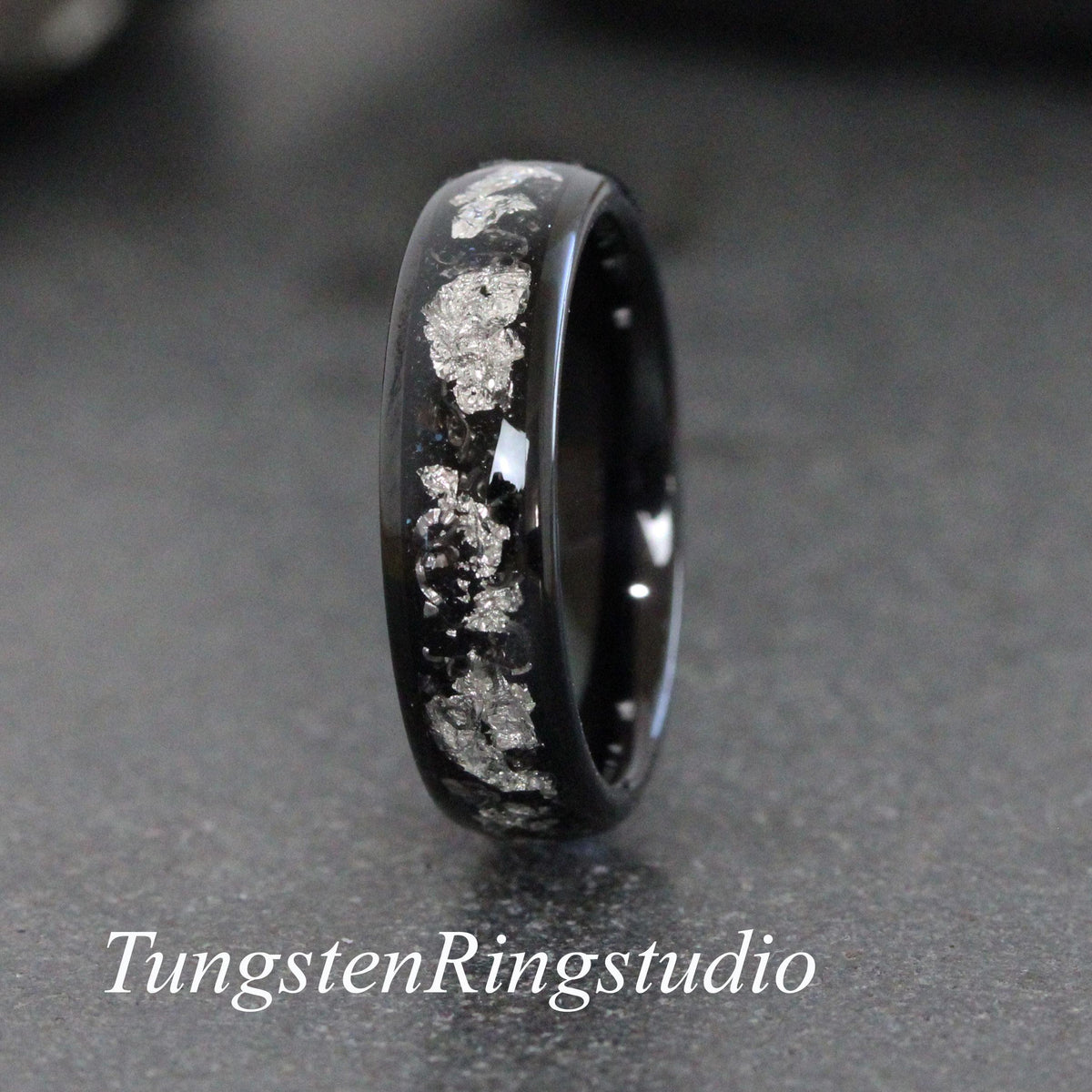 Polished Silver Leaf Meteorite Rings, Wedding Silver Foil Meteorite Ring 4mm 6mm 8mm Ring Meteorite Foil Leaf Ring Mens Wedding Rings Accent
