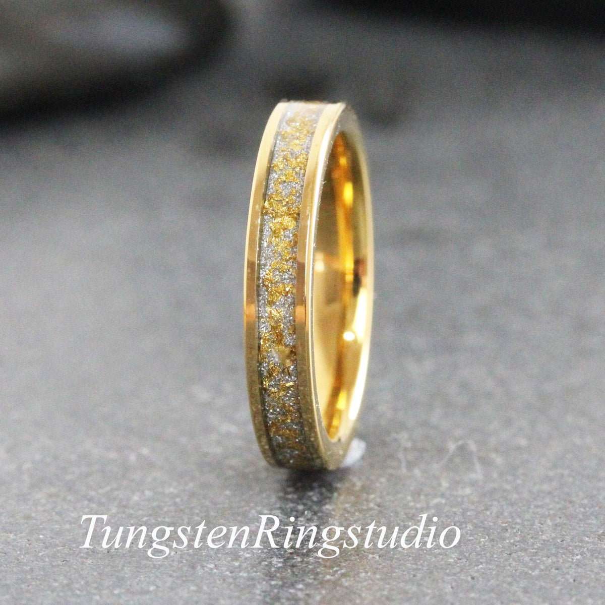 Dainty 24K Gold Leaf Ring, 4mm 6mm 8mm Wedding Gold Foil Ring Tungsten Carbide Ring Wedding Rings