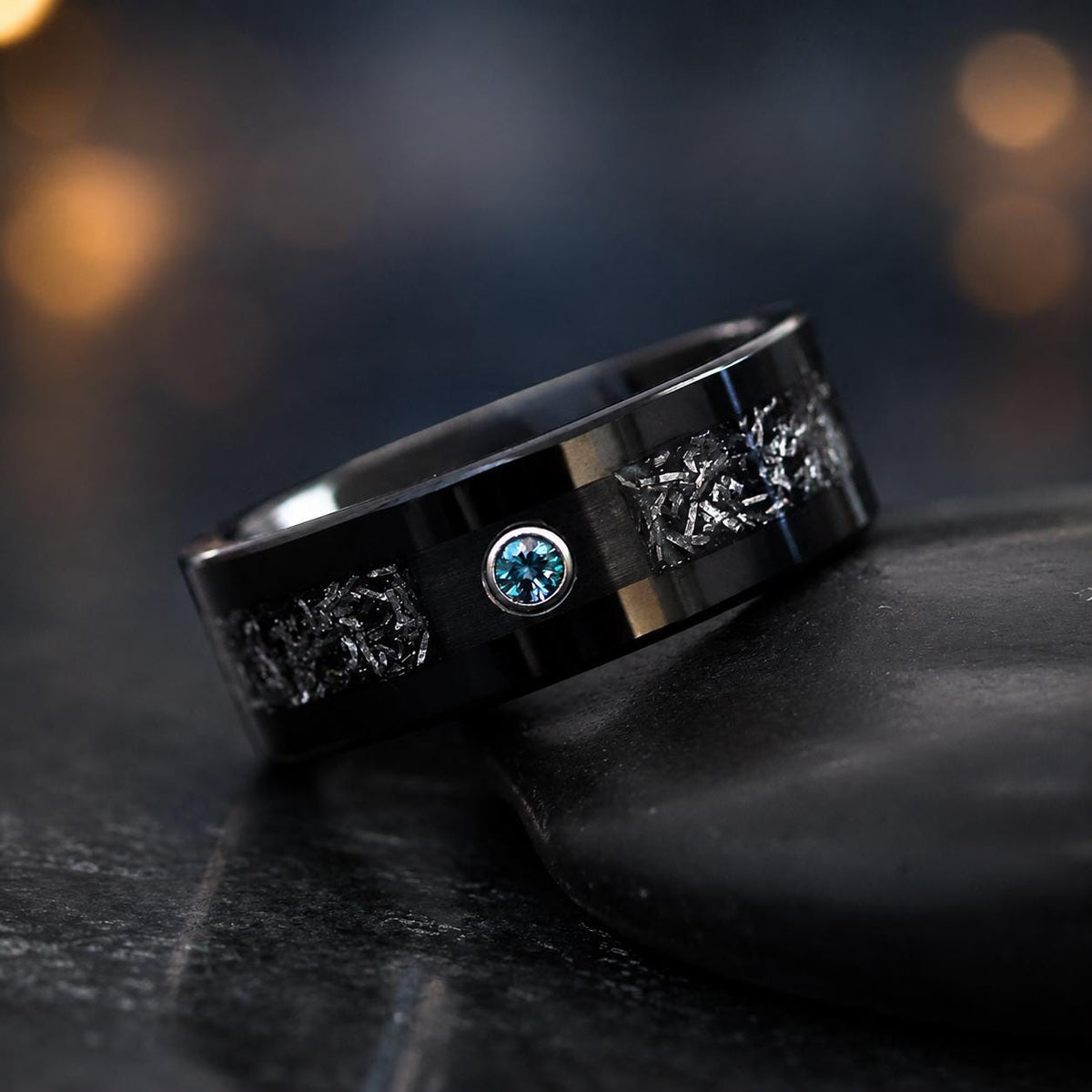 Meteorite Alexandrite ring, Black Tungsten Wedding Ring 8mm tungsten carbide Mens Ring Mans Womens Anniversary