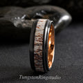 Deer Antler Black Ring, Step Beveled Tungsten Ring, Wedding Women Men 6mm or 8mm