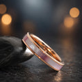 Pink Mother of Pearl Ring, Rose Gold Tungsten Wedding Band, Minimalist Stackable Ring