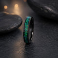 Black Blue Green Opal Tungsten Carbide Wedding Ring Black Band Women Opal Ring Dainty Stackable Anniversary Opal Ring