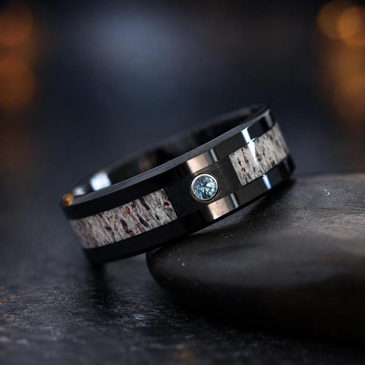 Deer Antler Alexandrite ring, Black Tungsten Wedding Ring 8mm tungsten carbide Mens Ring Mans Womens Anniversary